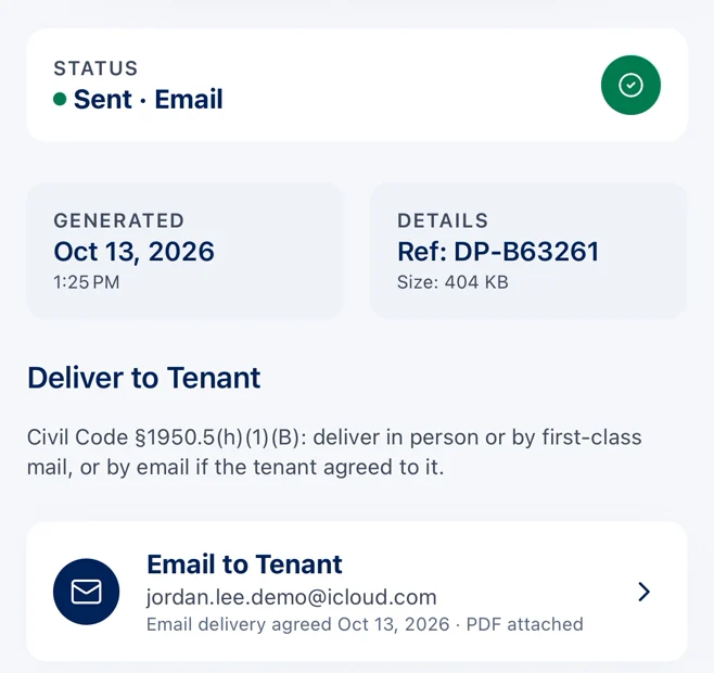 Report Sharing: status Sent by email, with the delivery options the law allows.